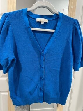 LOFT Royal Blue Short-Sleeve Button Cardigan